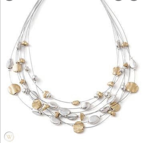 Lia Sophia “skipping stones” two toned layered 7 strand silver/ gold choker GUC - Picture 2 of 7